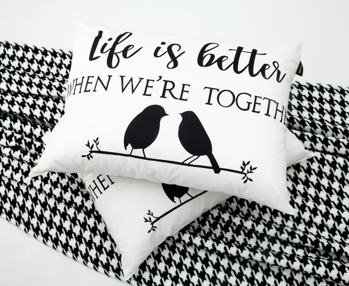 2 PCs Digital Printed Cotton Cushions-Life is Better cushions Apricot   