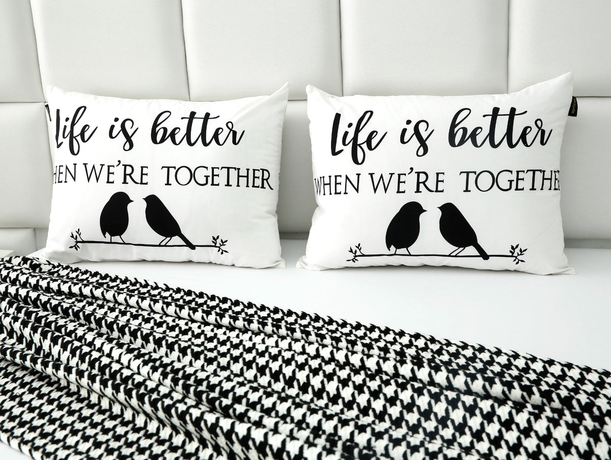 2 PCs Digital Printed Cotton Cushions-Life is Better cushions Apricot   