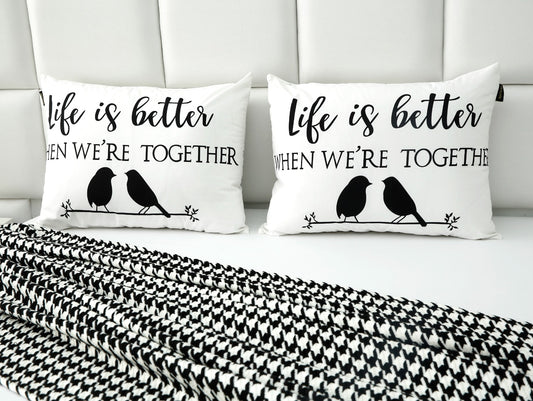 2 PCs Digital Printed Cotton Cushions-Life is Better cushions Apricot   