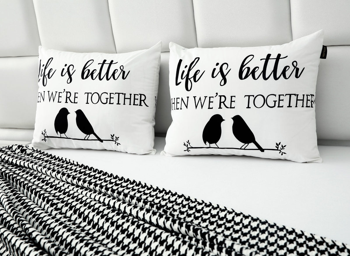 2 PCs Digital Printed Cotton Cushions-Life is Better cushions Apricot   
