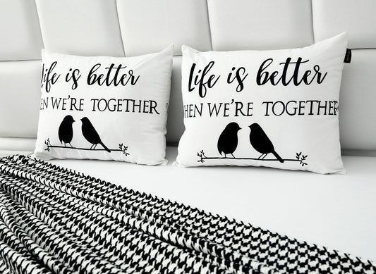 2 PCs Digital Printed Cotton Cushions-Life is Better cushions Apricot   