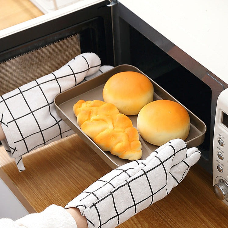 2 PCs Digital Printed Microwave Baking Glove & Mat-White Check  Apricot   