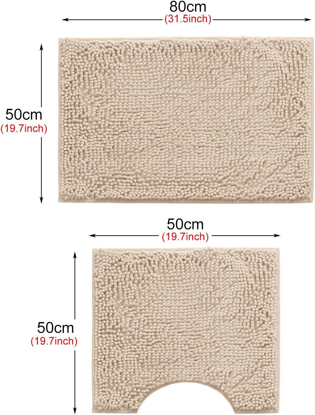 2 PCs Microfiber Anti Slip Commode Mat Set-14643Beige Bath Mats Apricot   