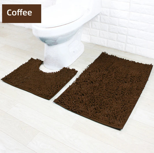 2 PCs Microfiber Anti Slip Commode Mat Set-14646Coffee Brown Bath Mats Apricot   