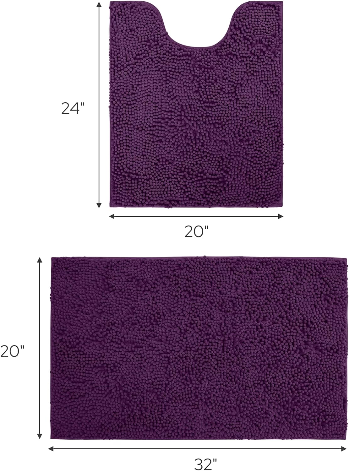 2 PCs Microfiber Anti Slip Commode Mat Set-Dark Purple Bath Mats Apricot   