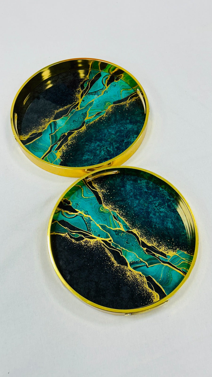 2 PCs Tray Set-Green Galaxy  Apricot   