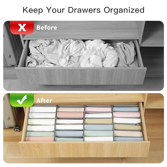 2 Packs Foldable Drawer Organizers for Clothing-(5026)6 Grids  Apricot   