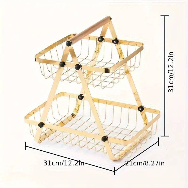 2 Tier Metalic Multi Purpose Storage Basket-5345 Golden  Apricot   