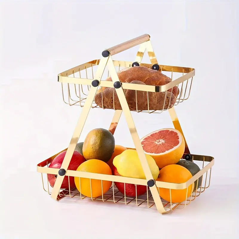 2 Tier Metalic Multi Purpose Storage Basket-5345 Golden  Apricot   