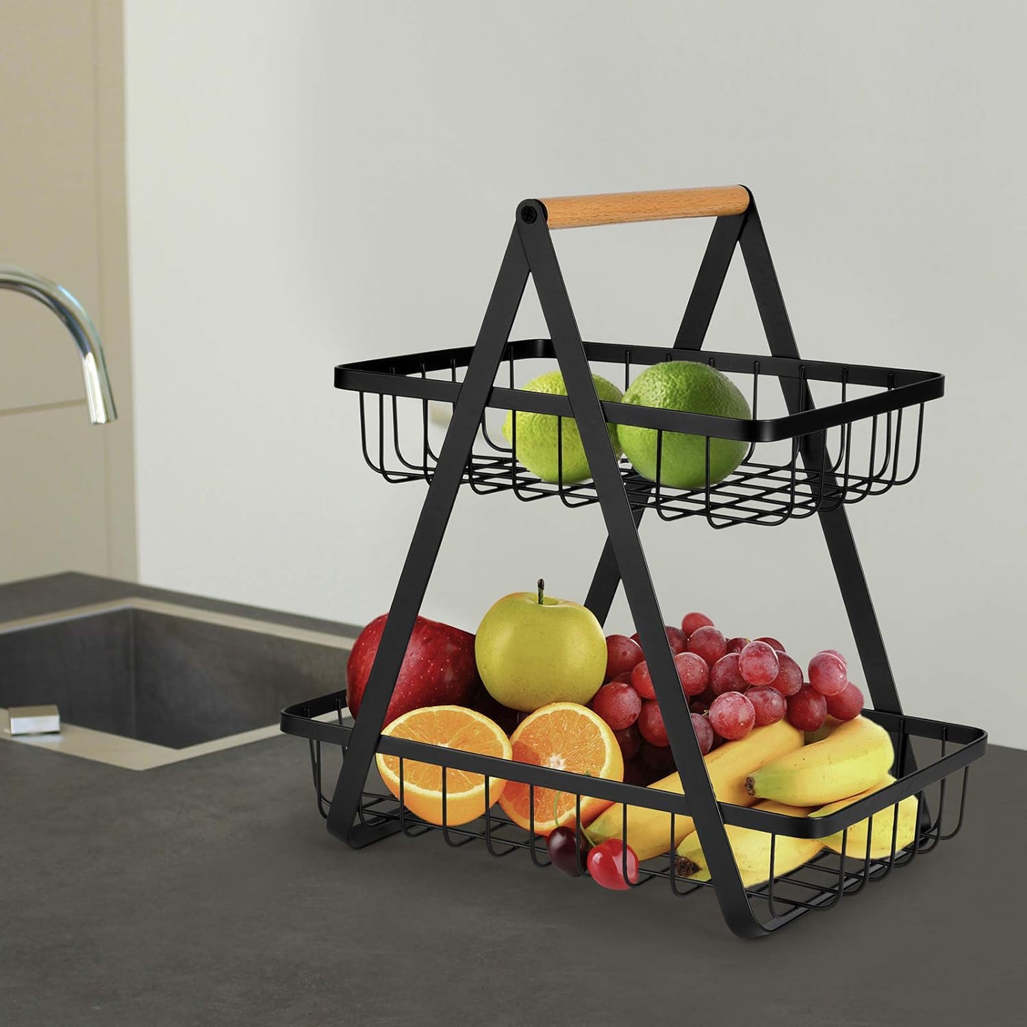 2 Tier Metalic Multi Purpose Storage Basket- Black(5322)  Apricot   