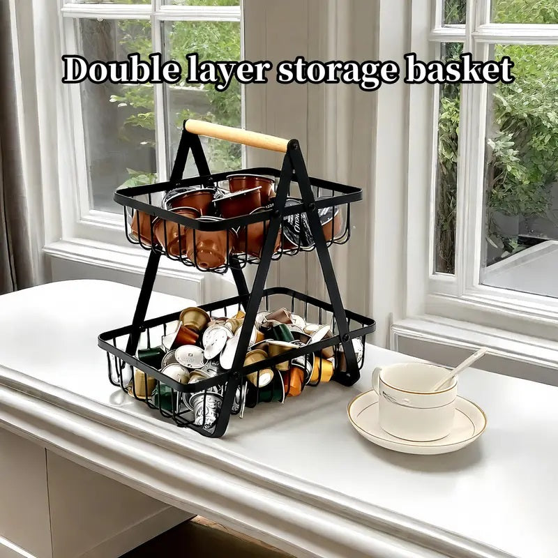 2 Tier Metalic Multi Purpose Storage Basket- Black(5322)  Apricot   