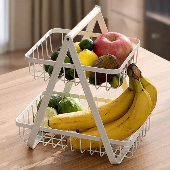 2 Tier Metalic Multi Purpose Storage Basket- White  Apricot   