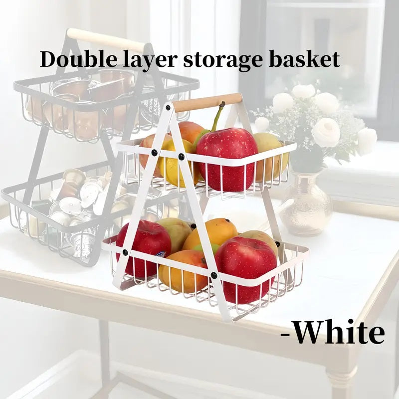 2 Tier Metalic Multi Purpose Storage Basket- White  Apricot   