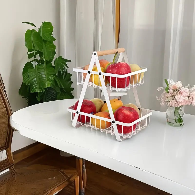 2 Tier Metalic Multi Purpose Storage Basket- White  Apricot   