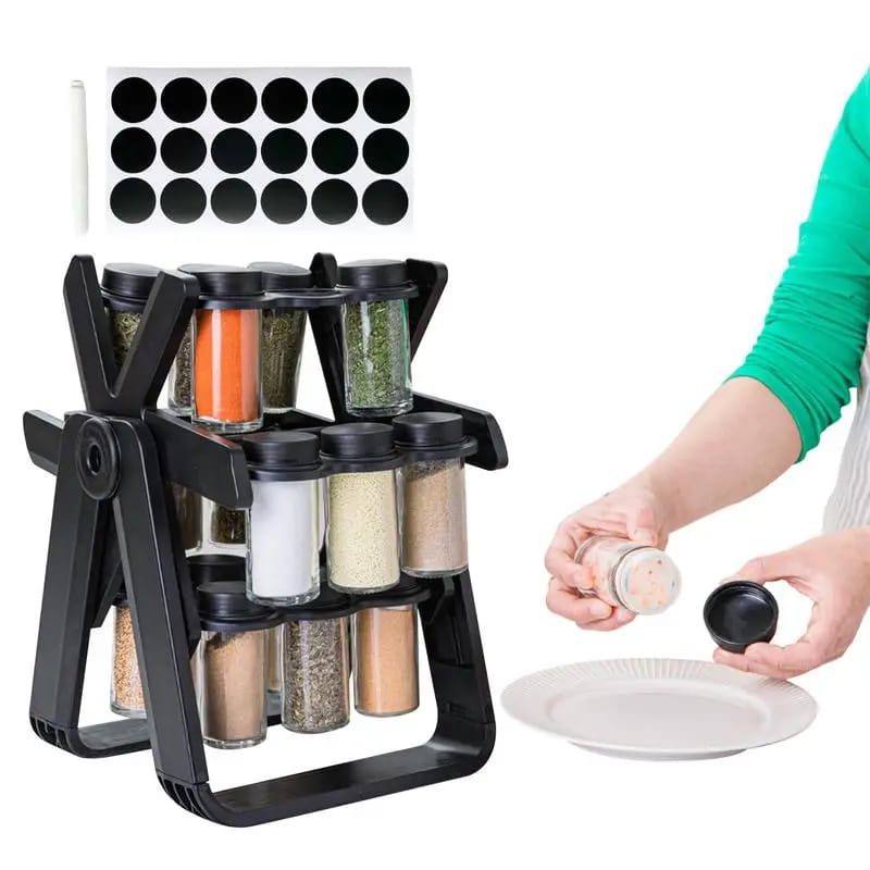 21 PCs Rotating Spice Organizer-14277With Stand Spice and sugar Jar Apricot   