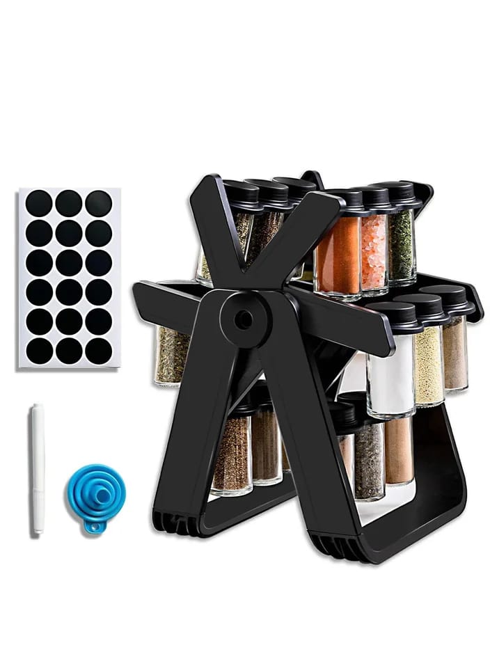 21 PCs Rotating Spice Organizer-With Stand Spice and sugar Jar Apricot   