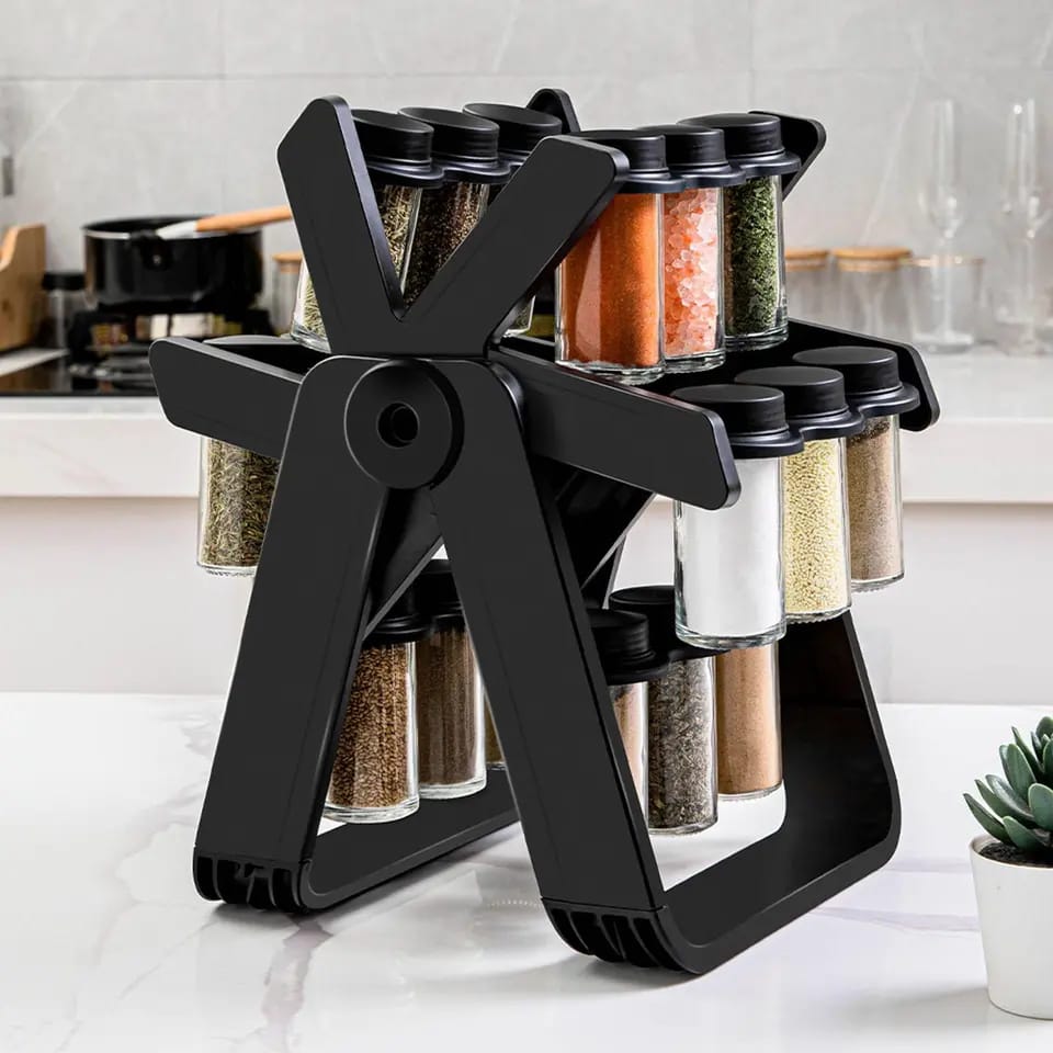 21 PCs Rotating Spice Organizer-With Stand Spice and sugar Jar Apricot   