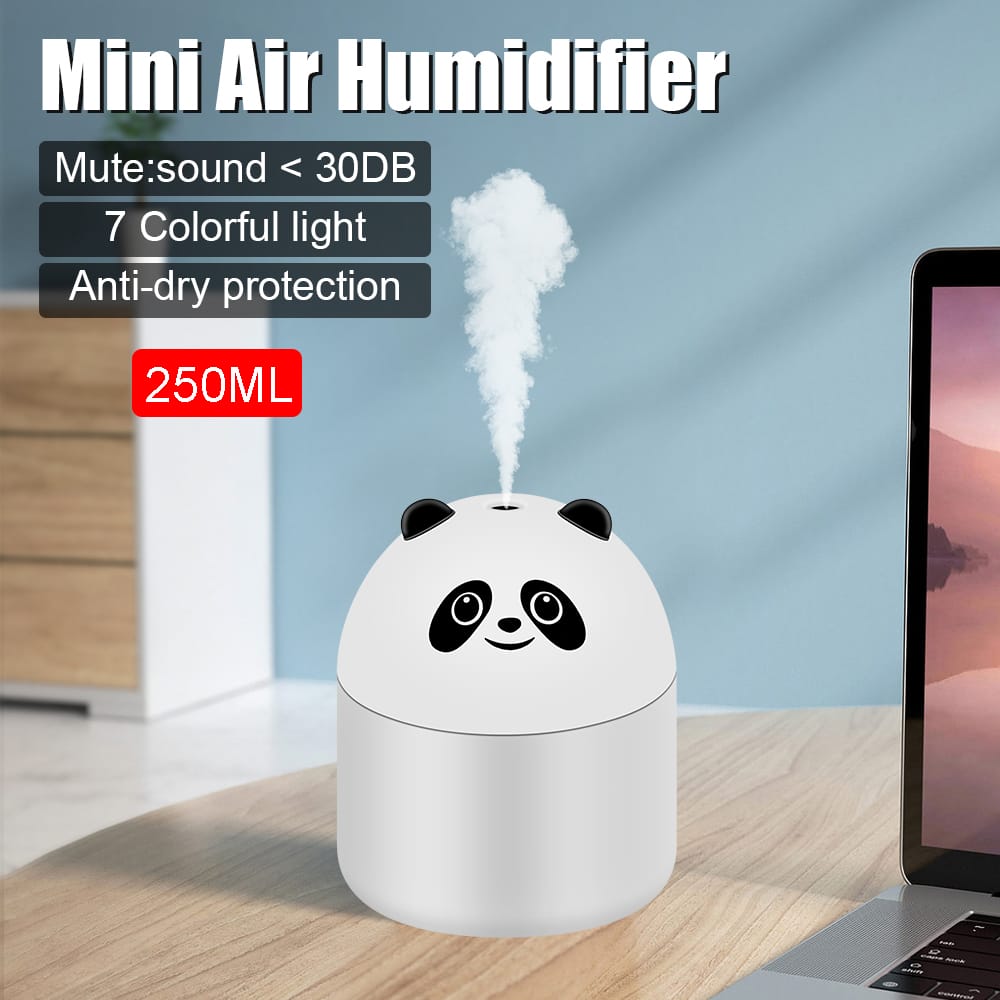 250ml Ultrasonic Air Humidifier Cute Panda  Apricot   