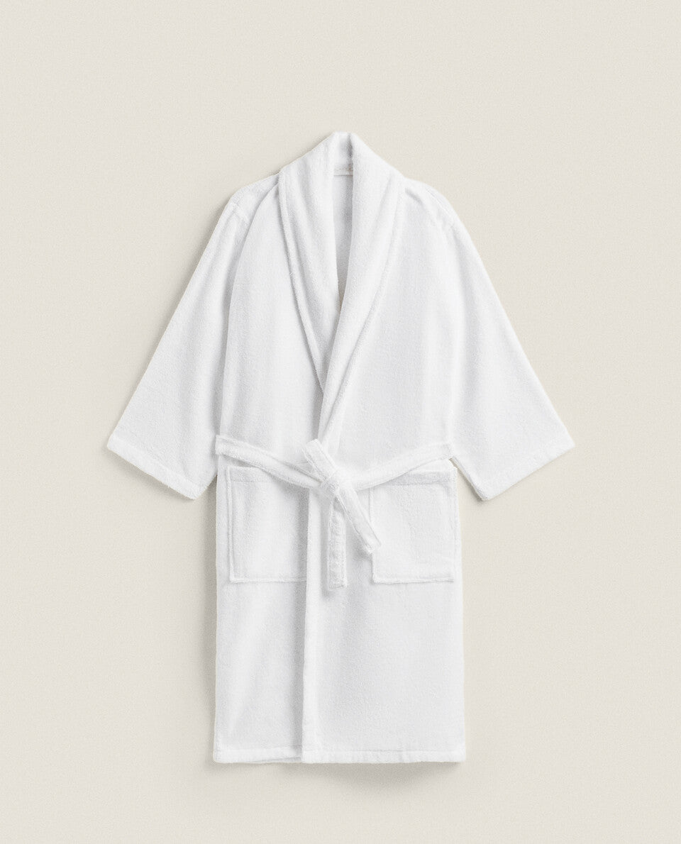 100% Cotton Bathrobe- White Bath Linen Apricot