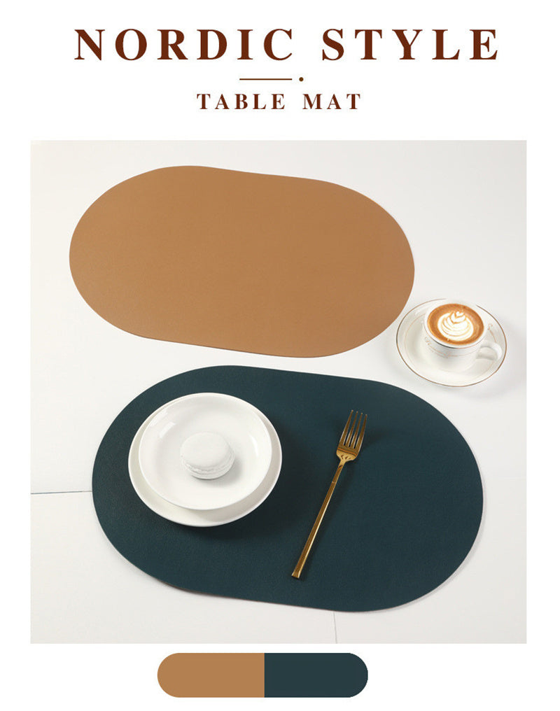 2PCs Oval Shape Leather Placemat Table Mats Apricot   