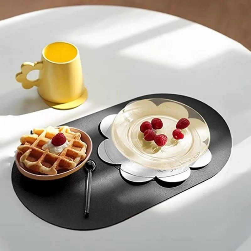 2PCs Oval Shape Leather Placemat Table Mats Apricot   