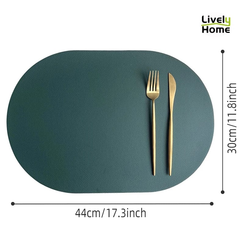 2PCs Oval Shape Leather Placemat Table Mats Apricot   