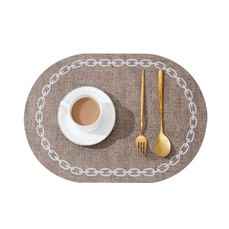 2PCs Oval Shape Leather Placemats(SA2405-258) Table Mats Apricot   