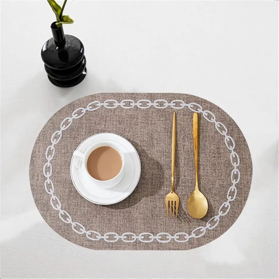 2PCs Oval Shape Leather Placemats(SA2405-258) Table Mats Apricot   