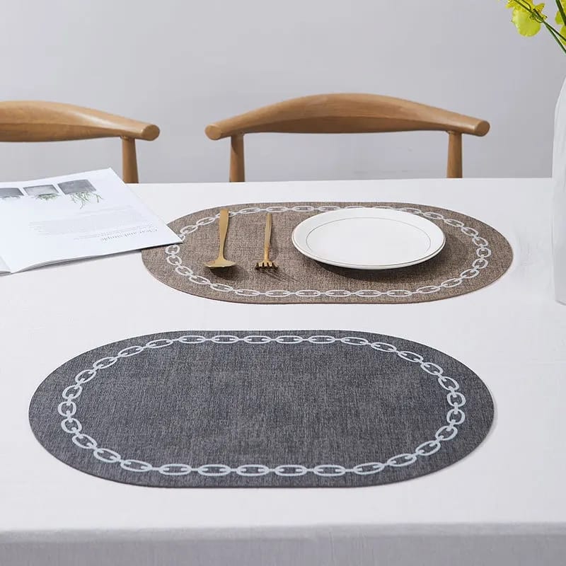 2PCs Oval Shape Leather Placemats(SA2405-258) Table Mats Apricot   