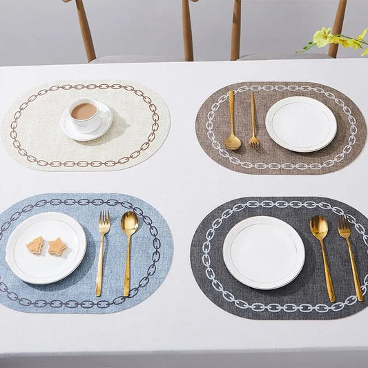 2PCs Oval Shape Leather Placemats(SA2405-258) Table Mats Apricot   