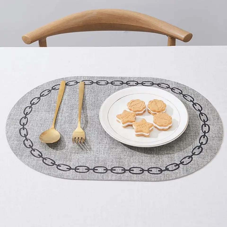 2PCs Oval Shape Leather Placemats(SA2405-258) Table Mats Apricot   