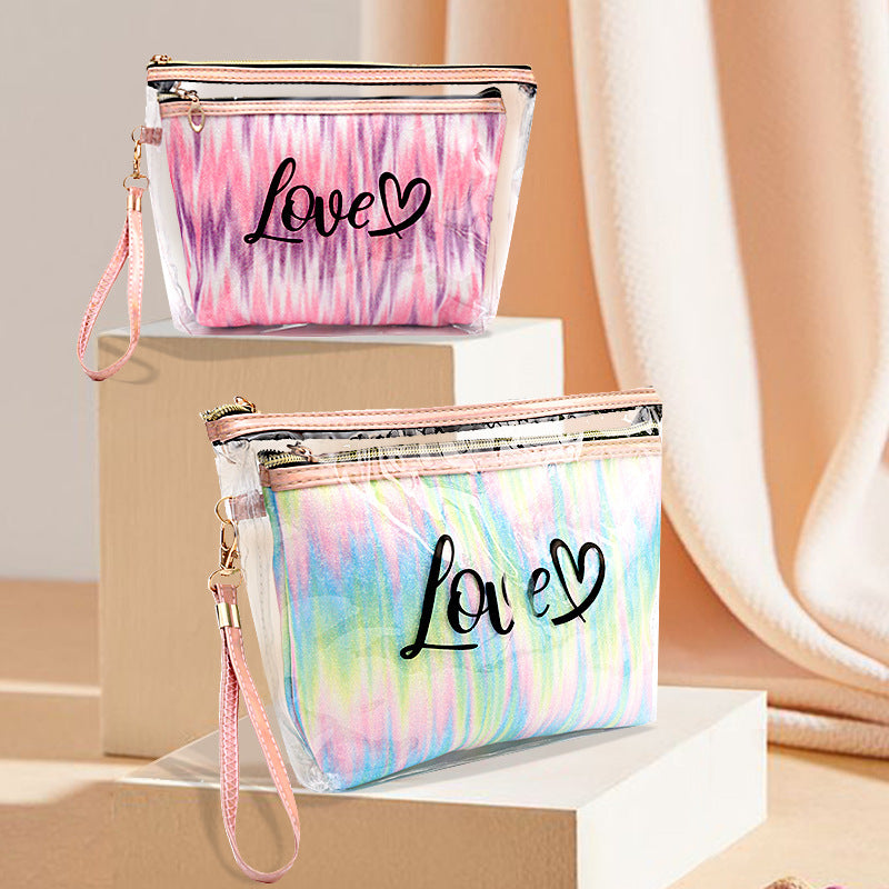 2PCs Portable Makeup Organizer Bag-LOVE(SA2405-125) Cosmetic Organizer Apricot   