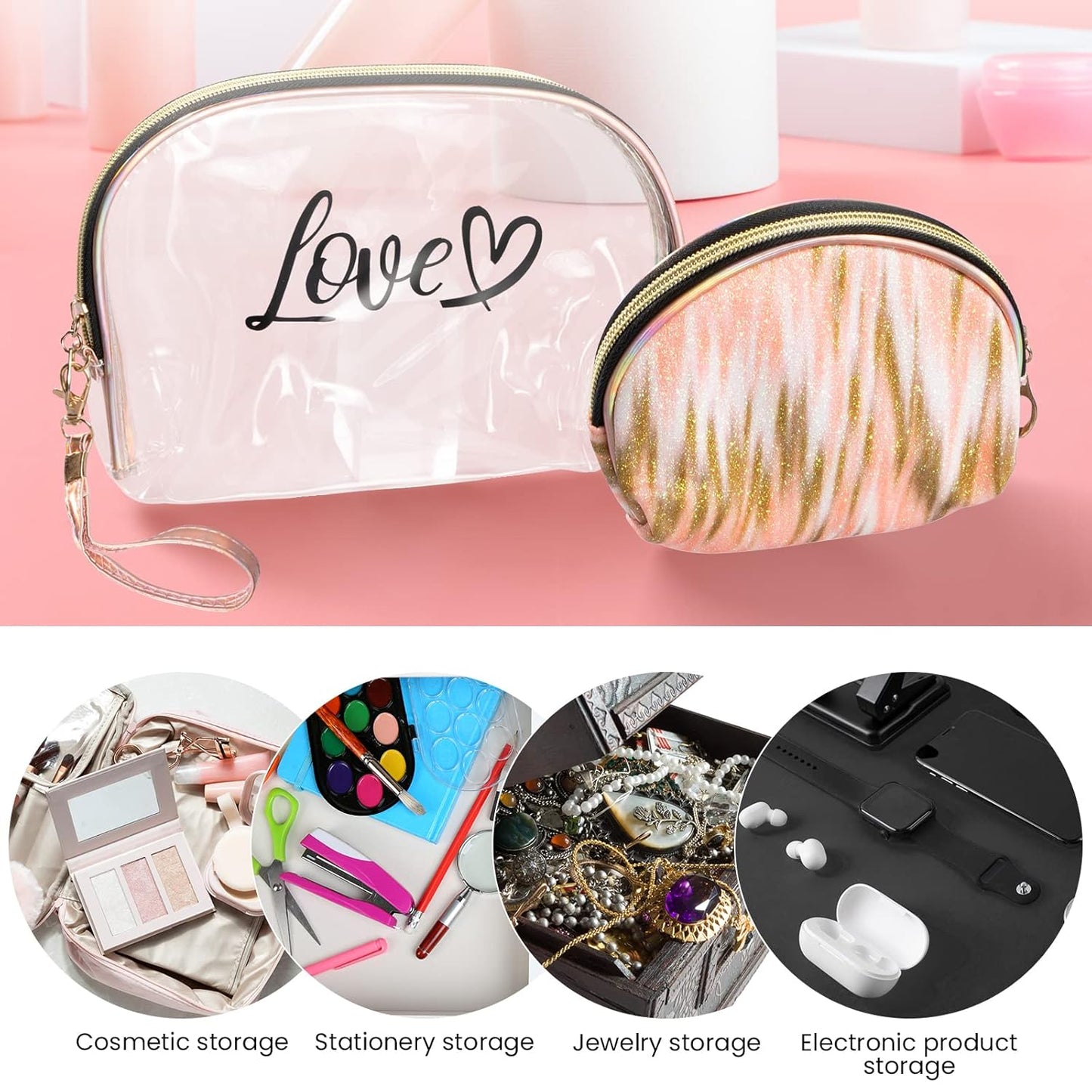 2PCs Portable Makeup Organizer Bag-LOVE(SA2405-125) Cosmetic Organizer Apricot   