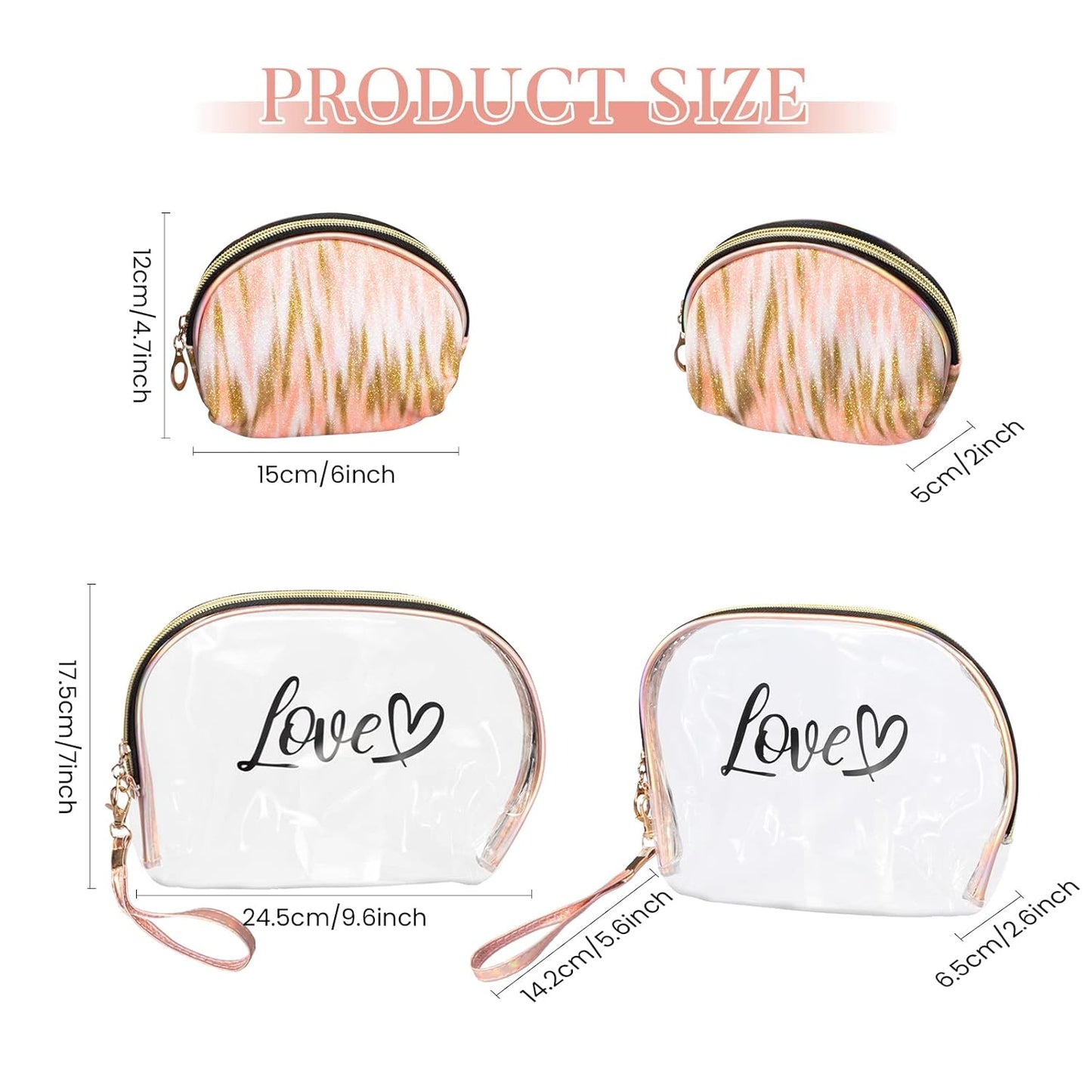 2PCs Portable Makeup Organizer Bag-LOVE(SA2405-125) Cosmetic Organizer Apricot   