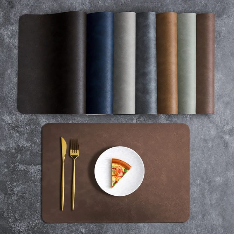 2PCs Rectangular Shape Leather Placemat Table Mats Apricot   