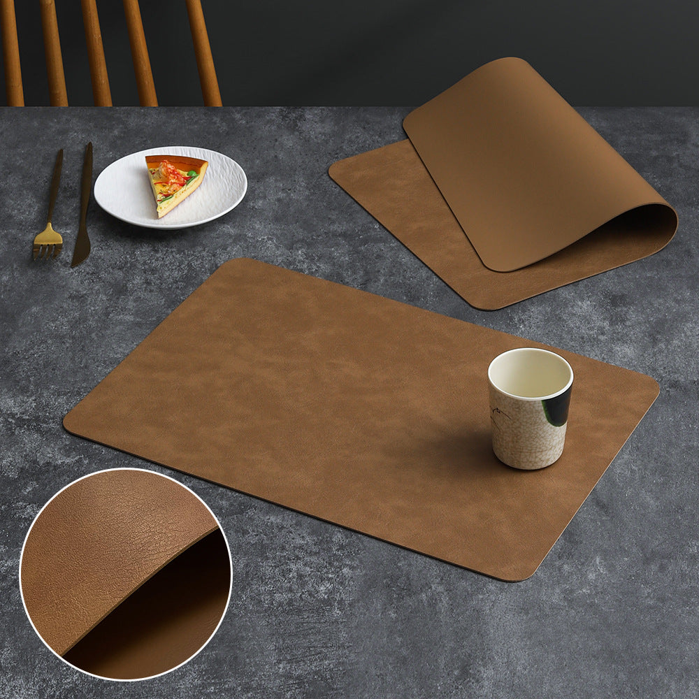 2PCs Rectangular Shape Leather Placemat Table Mats Apricot   