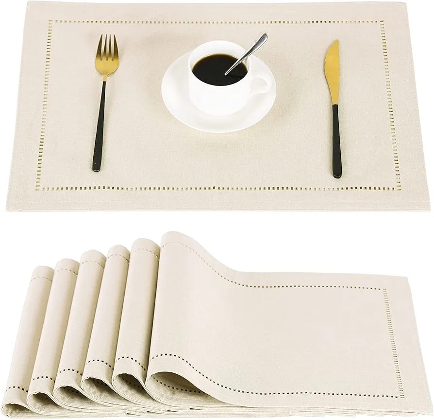 2PCs Rectangular Shape Placemats5974-(SA2405-252)Beige Table Mats Apricot   