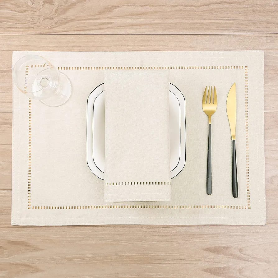 2PCs Rectangular Shape Placemats5974-(SA2405-252)Beige Table Mats Apricot   