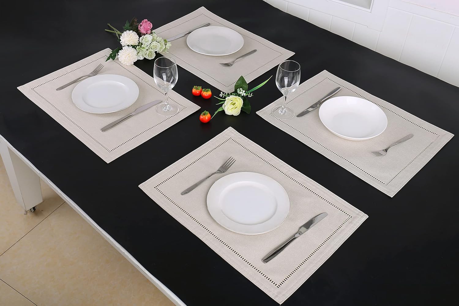 2PCs Rectangular Shape Placemats5974-(SA2405-252)Beige Table Mats Apricot   