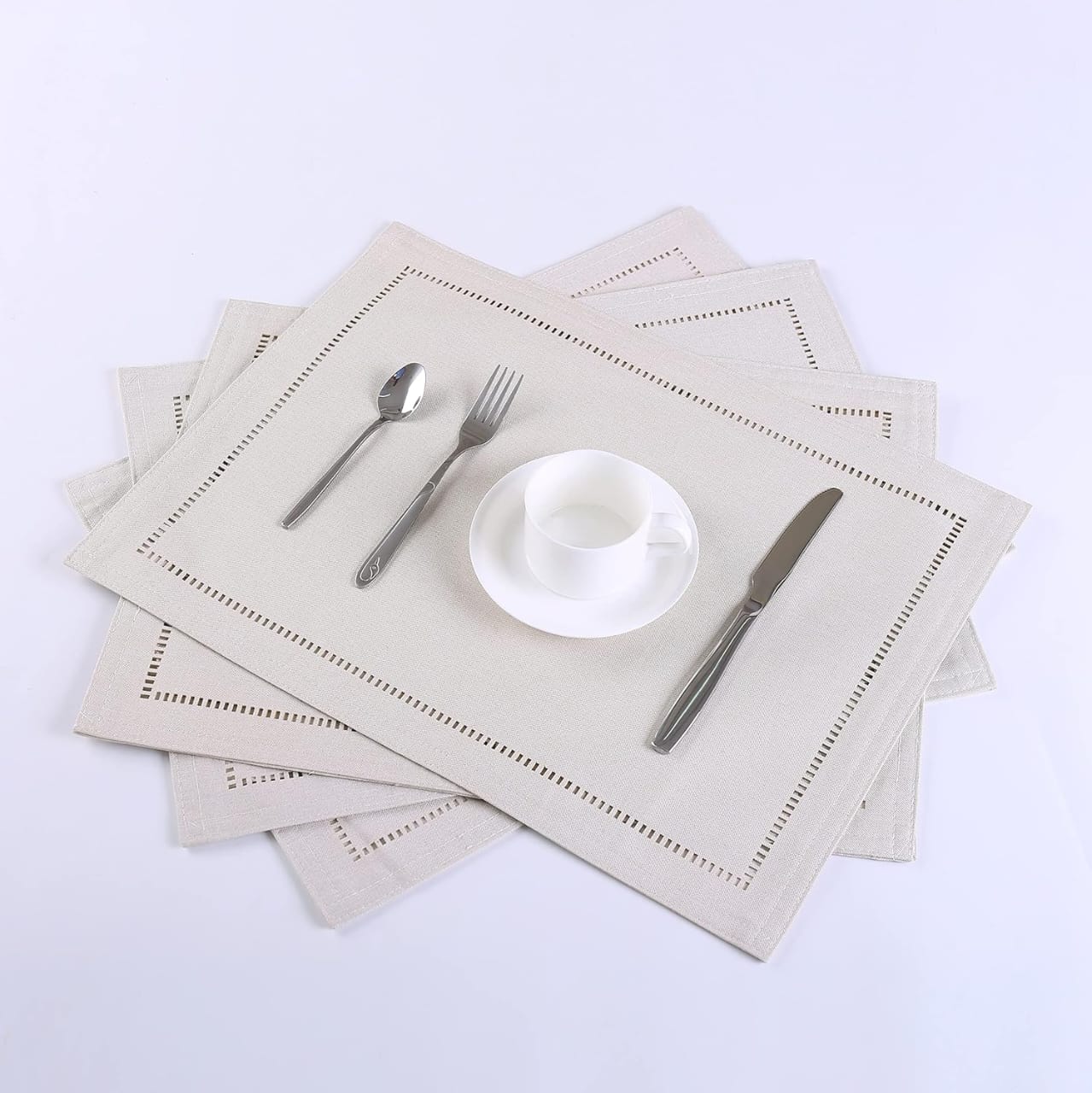 2PCs Rectangular Shape Placemats5974-(SA2405-252)Beige Table Mats Apricot   