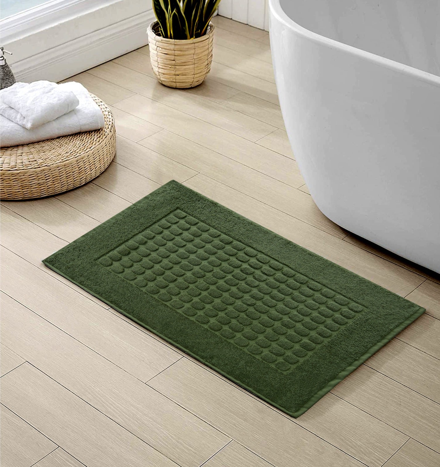 2Pcs 100% Cotton Bath Mat-Green Bath Mats Apricot   