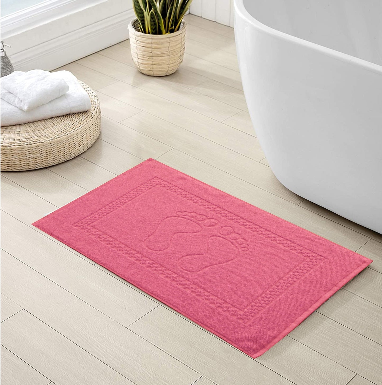 2Pcs 100% Cotton Bath Mat-Hot Pink(Foot Print) Bath Mats Apricot   