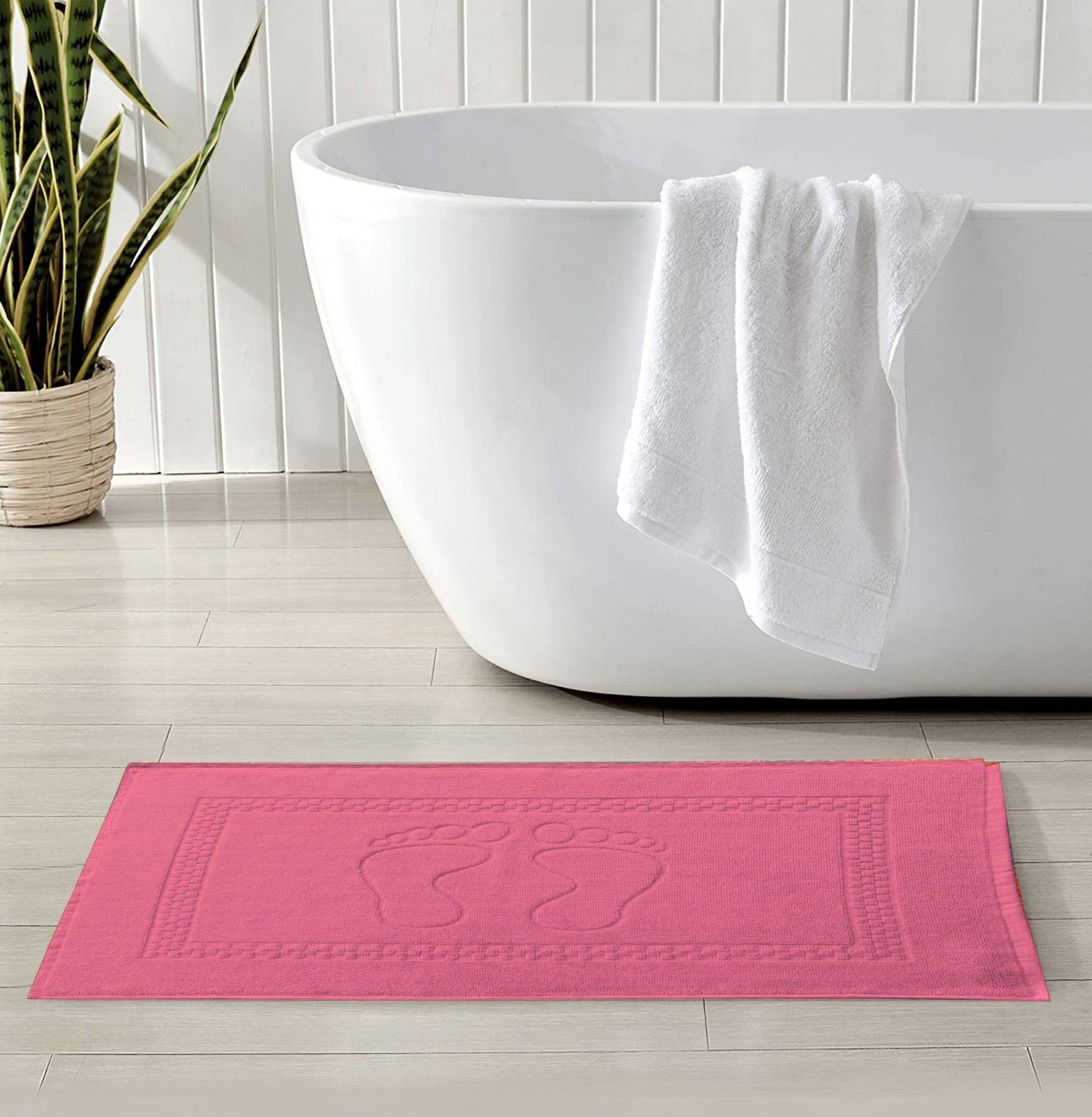 2Pcs 100% Cotton Bath Mat-Hot Pink(Foot Print) Bath Mats Apricot   