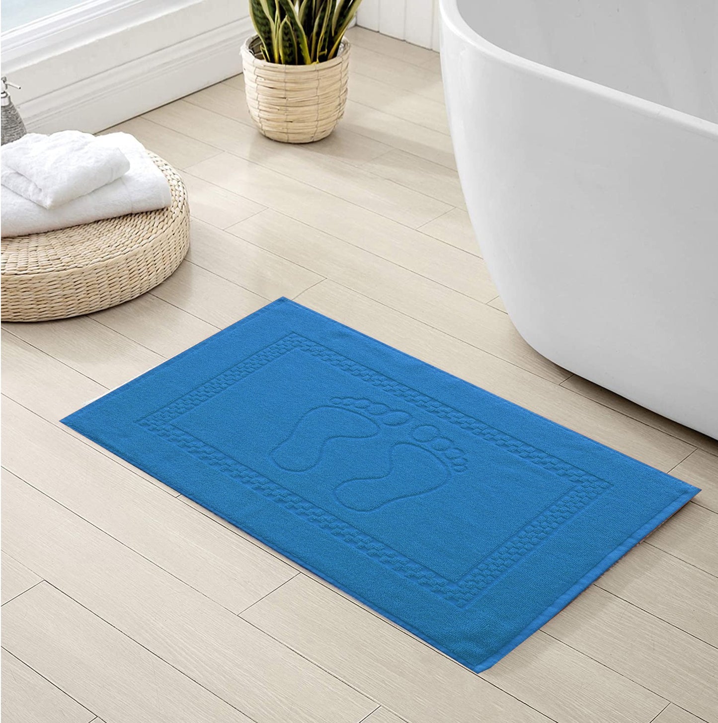 2Pcs 100% Cotton Bath Mat-Patrol Blue(Foot Print) Bath Mats Apricot   