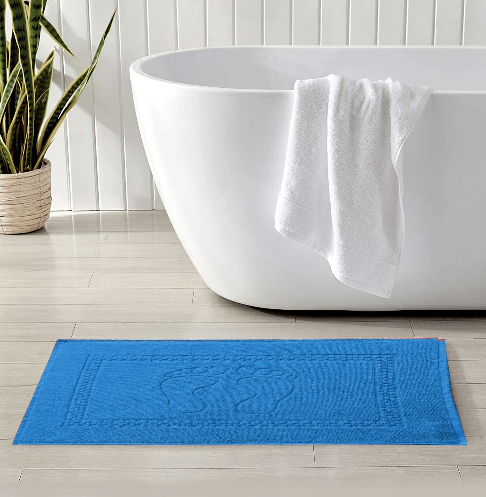 2Pcs 100% Cotton Bath Mat-Patrol Blue(Foot Print) Bath Mats Apricot   