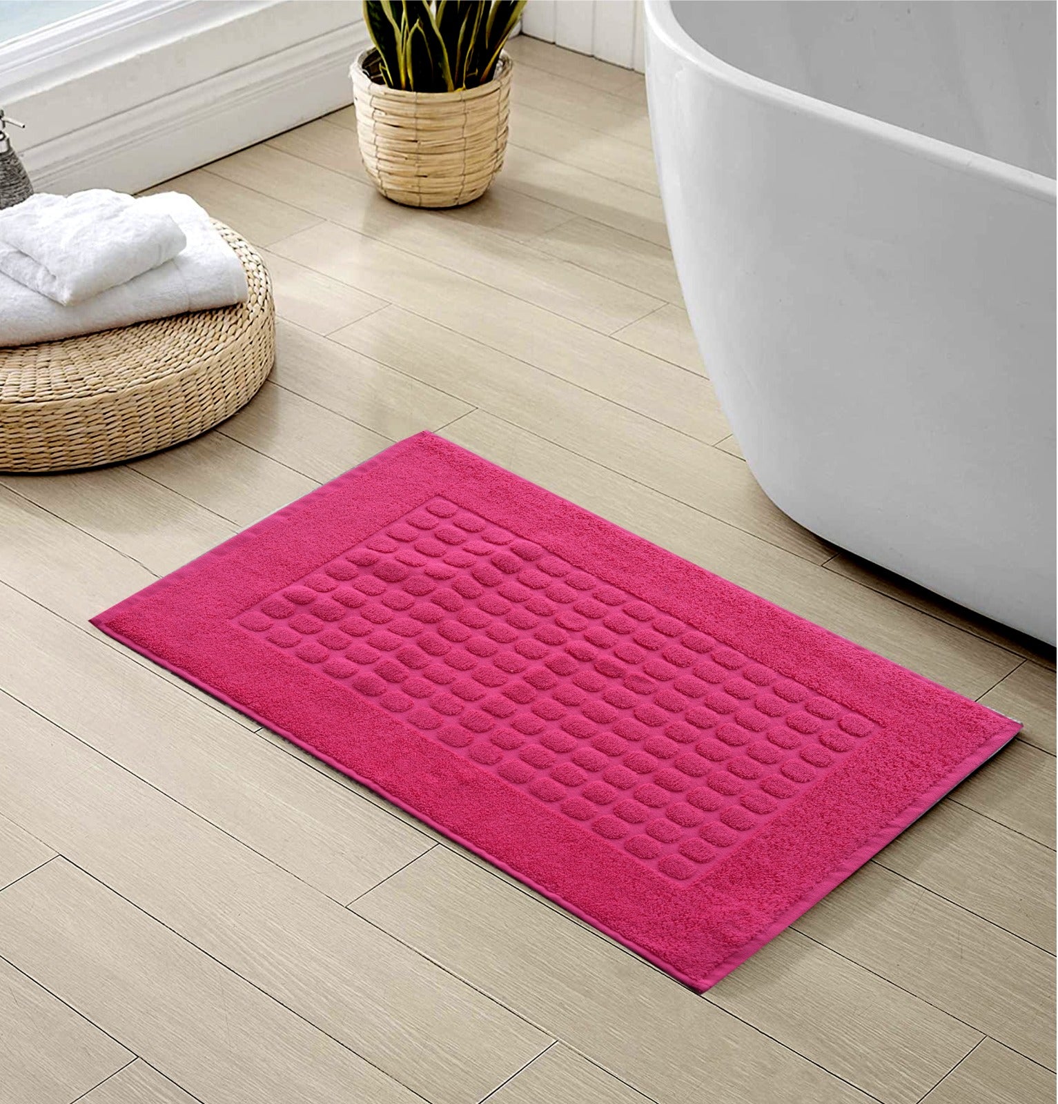 2Pcs 100% Cotton Bath Mat-Pink Bath Mats Apricot   