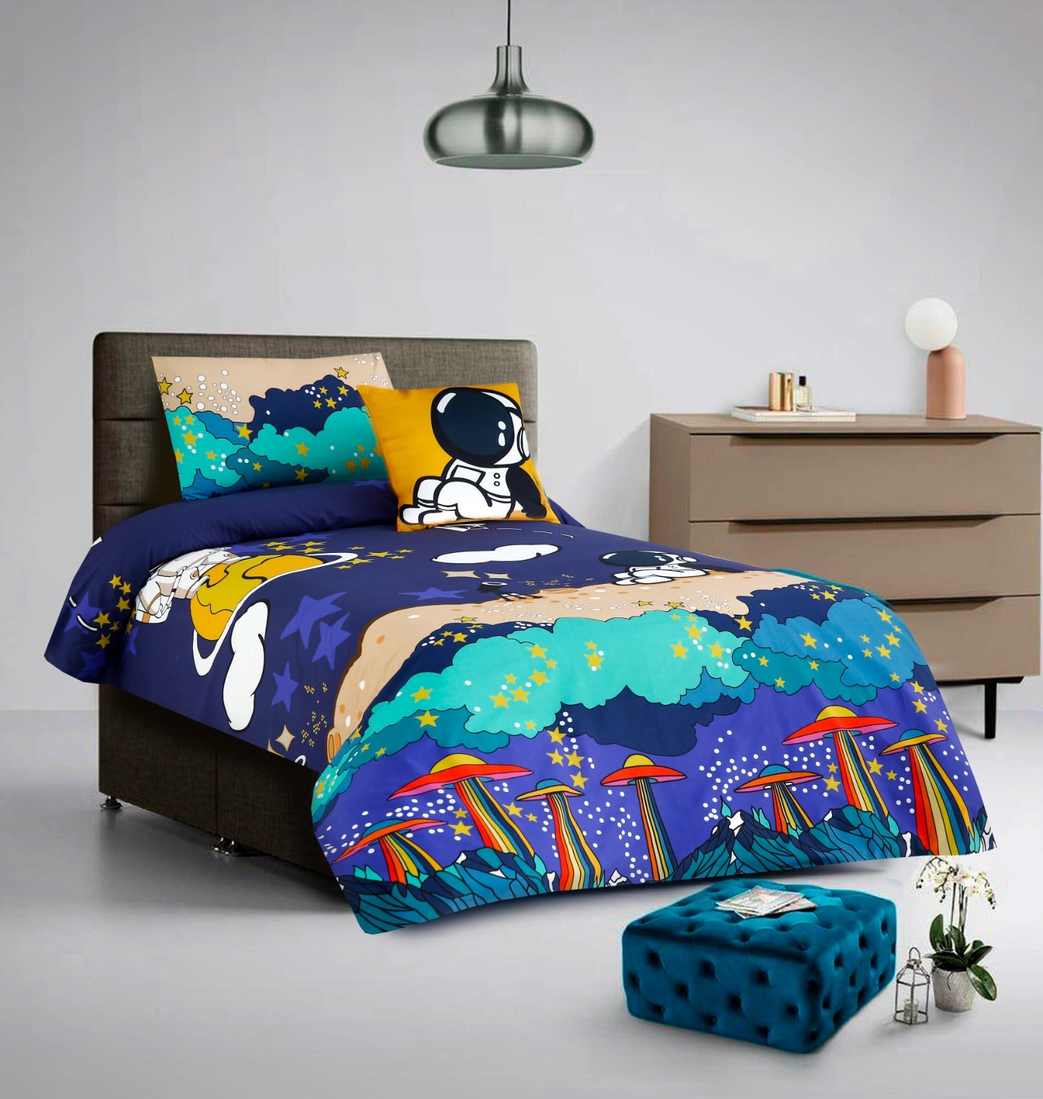 2Pcs Single Bed Sheet-Astronaut(4720) single bed sheet Apricot   