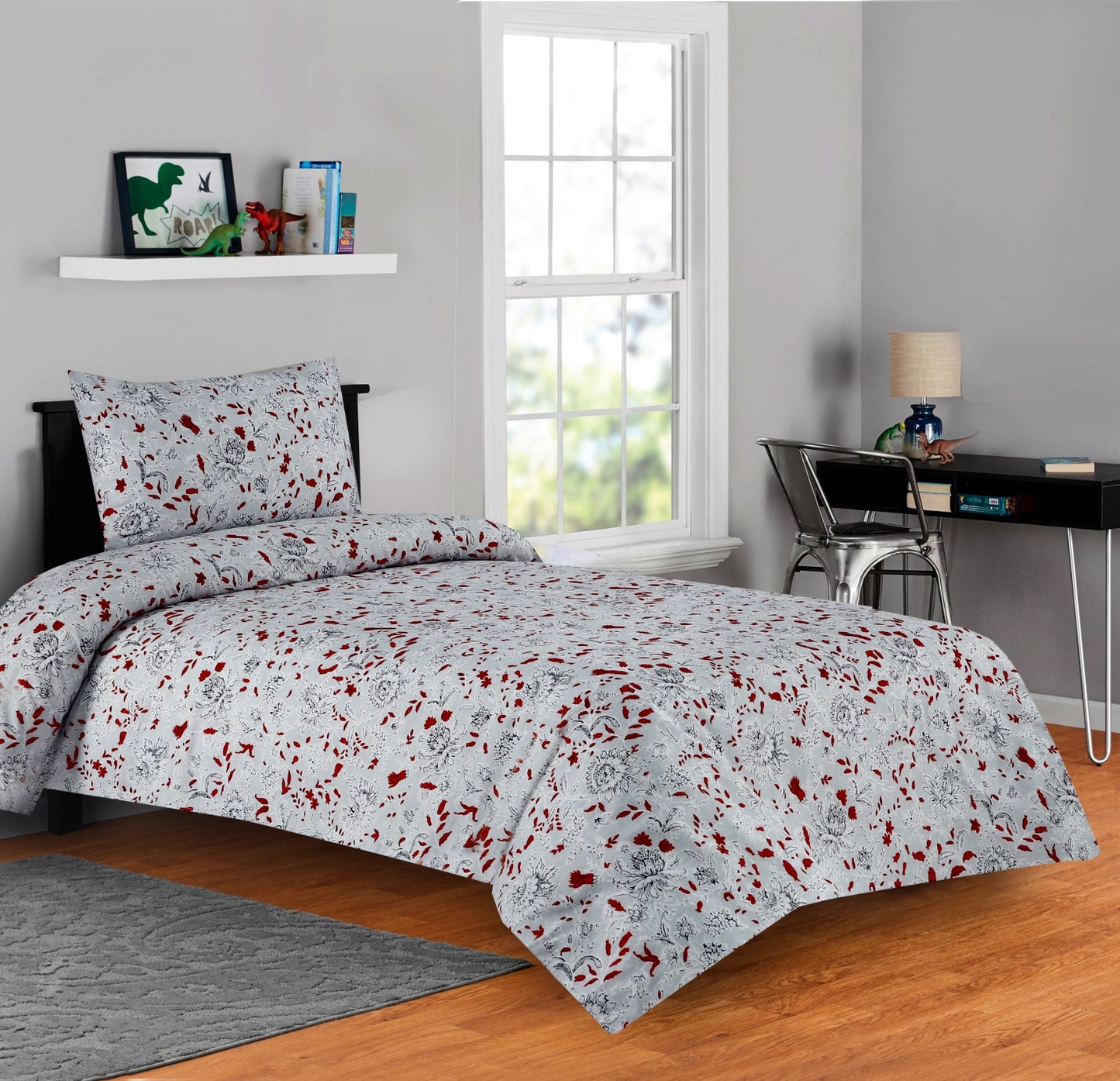 2Pcs Single Bed Sheet-Maroon flowers single bed sheet Apricot   