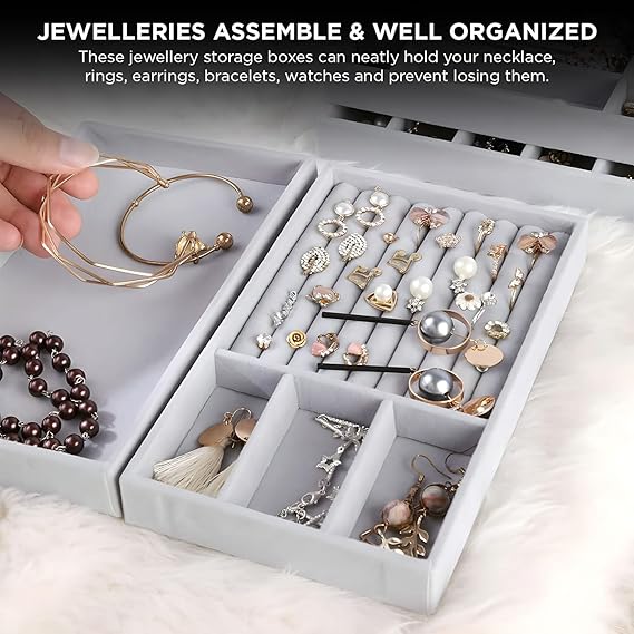 3 Drawer Transparent Jewelry Box-14372Grey(SA2405-37)  Apricot   