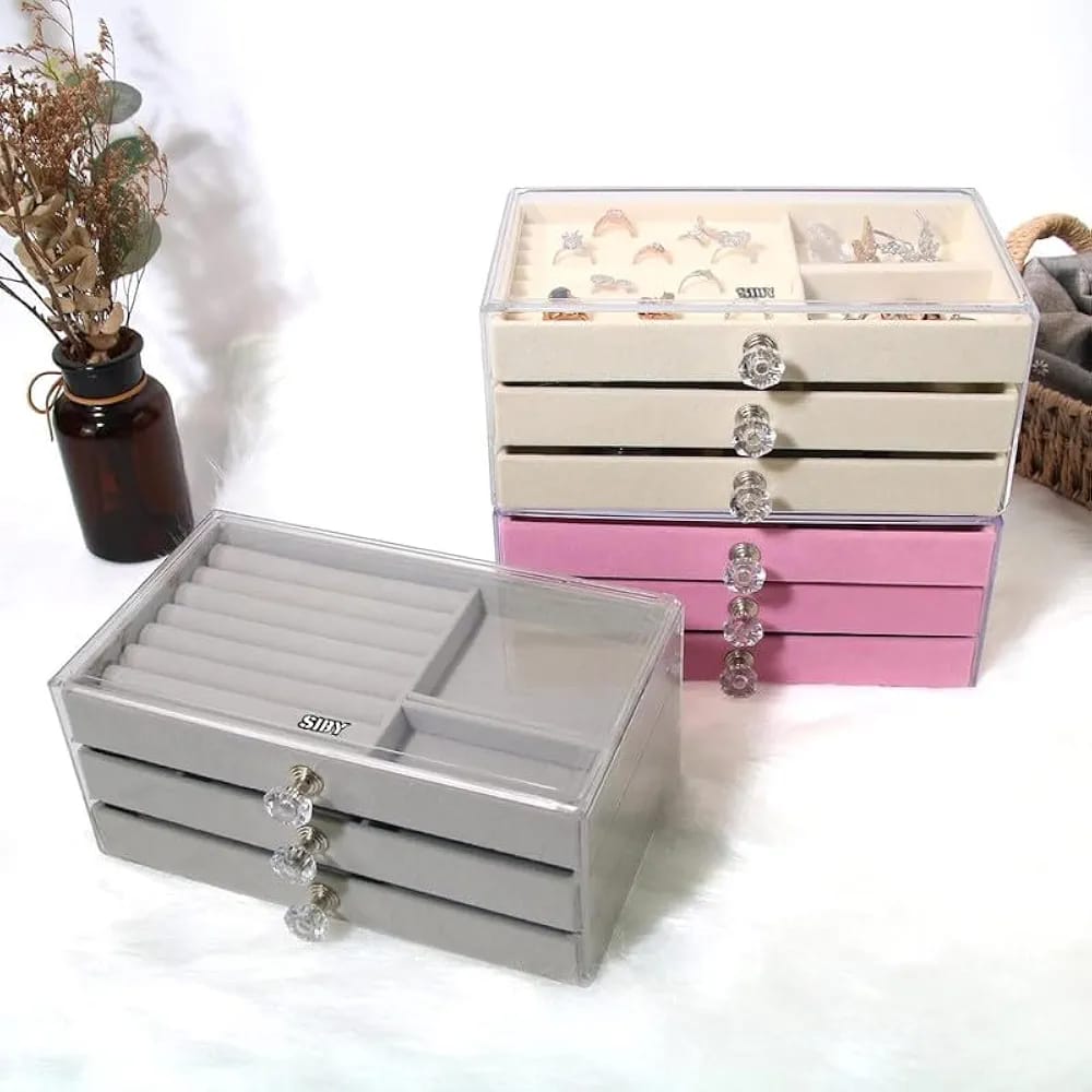 3 Drawer Transparent Jewelry Box-14372Grey(SA2405-37)  Apricot   